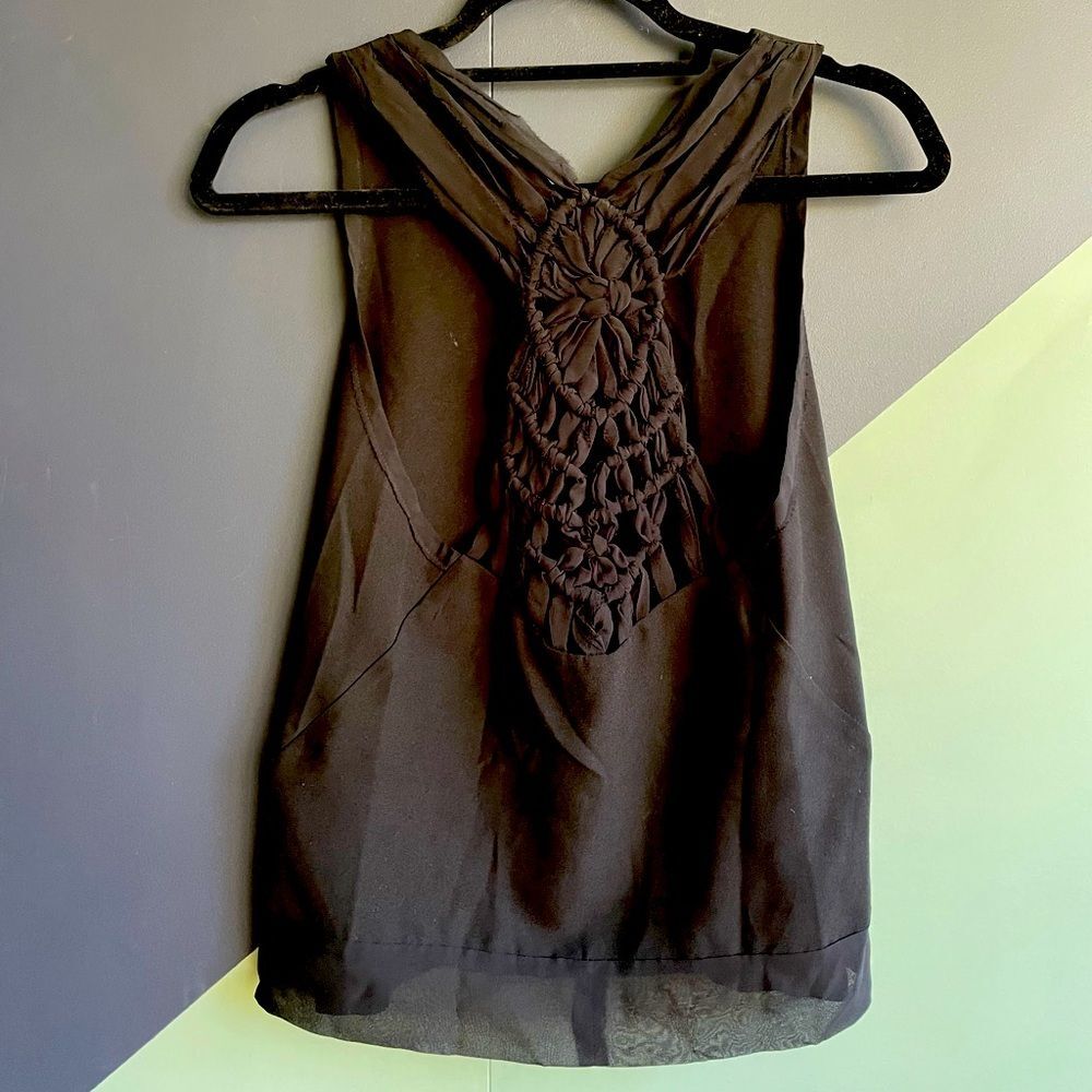 NWT Maje $315 Black Racerback Tank Top w/ Macrame Detailing Size 1/XXS-XS